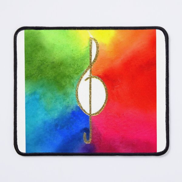 Item preview, Watercolor of a gold treble clef on a rainbow background. designed and sold by aswoa.