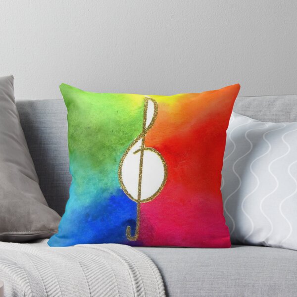 Item preview, Watercolor of a gold treble clef on a rainbow background. designed and sold by aswoa.