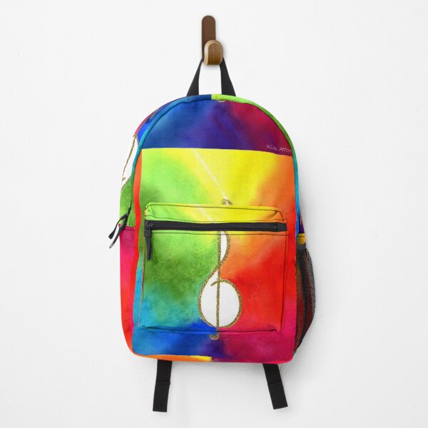 Item preview, Watercolor of a gold treble clef on a rainbow background. designed and sold by aswoa.