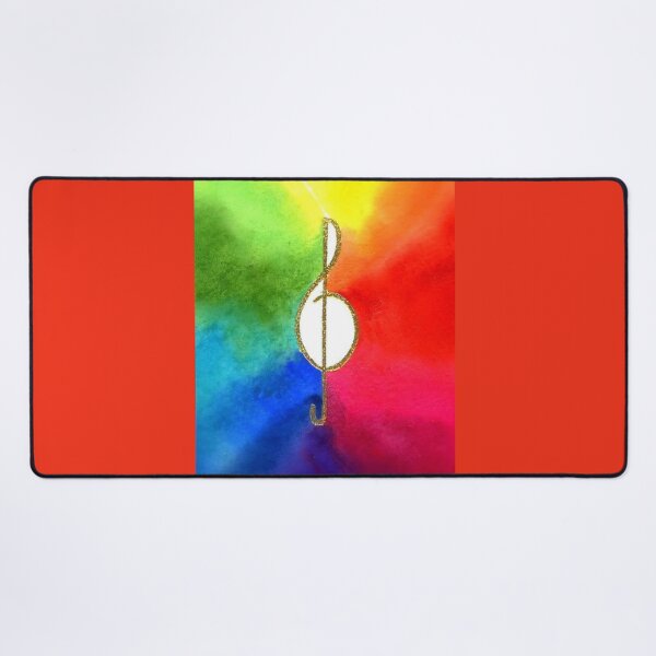 Item preview, Watercolor of a gold treble clef on a rainbow background. designed and sold by aswoa.