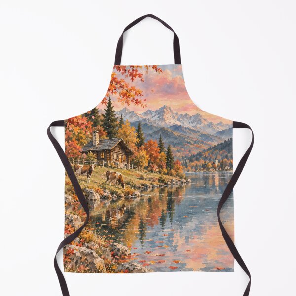 Item preview, Cottagecore Autumn Lake Cabin Watercolour Landscape Painting designed and sold by Jozefin's Studio.