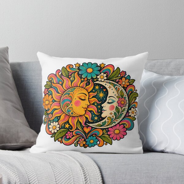 Item preview, Hippie Sun and Moon – Psychedelic Celestial Flower Power Retro Sticker designed and sold by Antoniowka.