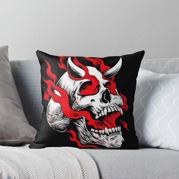Item preview, Flaming Demon Horned Skull Dark Art Illustration designed and sold by Munib302.