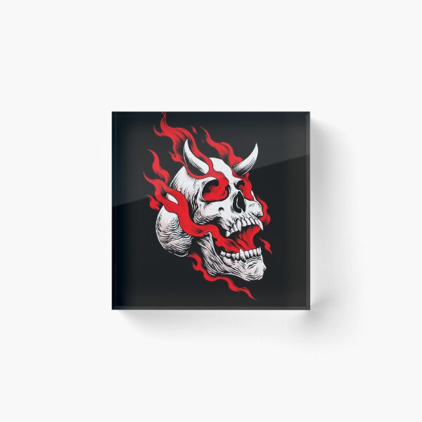 Item preview, Flaming Demon Horned Skull Dark Art Illustration designed and sold by Munib302.
