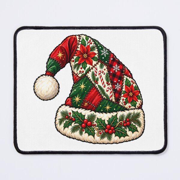 Item preview, Patchwork Santa Hat Floral Poinsettia Christmas Quilt Art designed and sold by DesignArtist.ia.