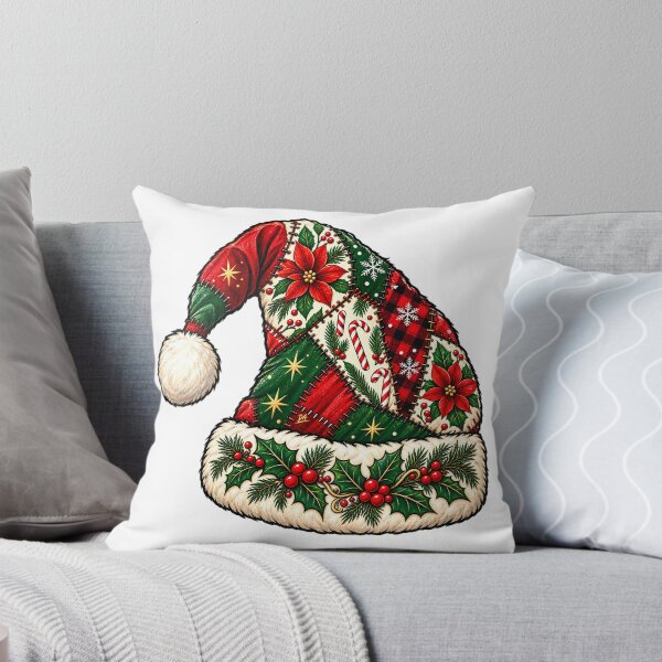 Item preview, Patchwork Santa Hat Floral Poinsettia Christmas Quilt Art    designed and sold by DesignArtist.ia.