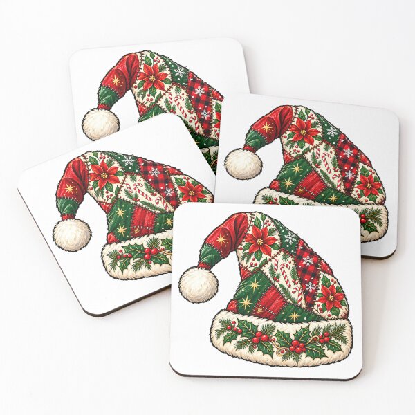 Item preview, Patchwork Santa Hat Floral Poinsettia Christmas Quilt Art    designed and sold by DesignArtist.ia.
