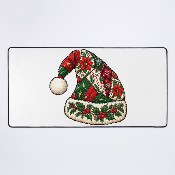 Item preview, Patchwork Santa Hat Floral Poinsettia Christmas Quilt Art designed and sold by DesignArtist.ia.