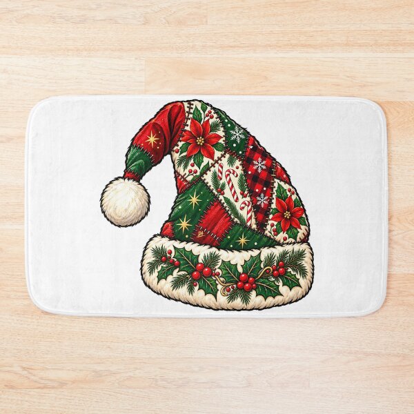 Item preview, Patchwork Santa Hat Floral Poinsettia Christmas Quilt Art    designed and sold by DesignArtist.ia.