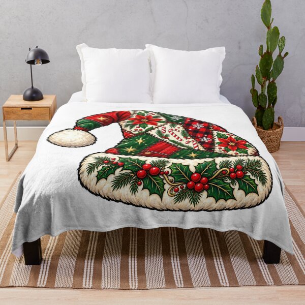Item preview, Patchwork Santa Hat Floral Poinsettia Christmas Quilt Art    designed and sold by DesignArtist.ia.