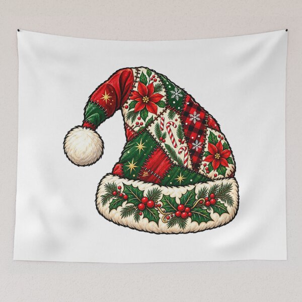 Item preview, Patchwork Santa Hat Floral Poinsettia Christmas Quilt Art    designed and sold by DesignArtist.ia.
