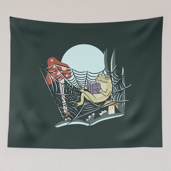 Item preview, Frog Reading Book In Spider Web Vintage Goblincore Dark Academia designed and sold by LeshanArt.
