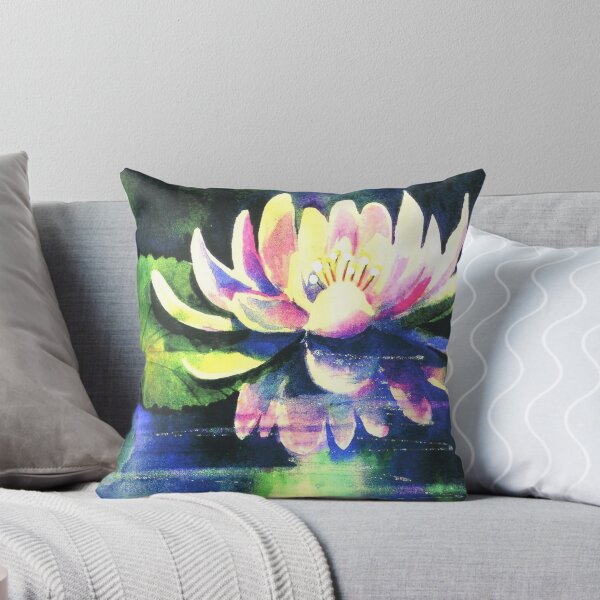 Item preview, Watercolor of a pink Waterlily on Dark Background. designed and sold by aswoa.