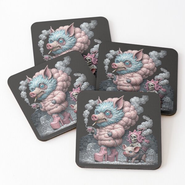 Item preview, Mosaic Boar Pig Creature High Heels Wine Skull Piglet Art designed and sold by LujziWorld.
