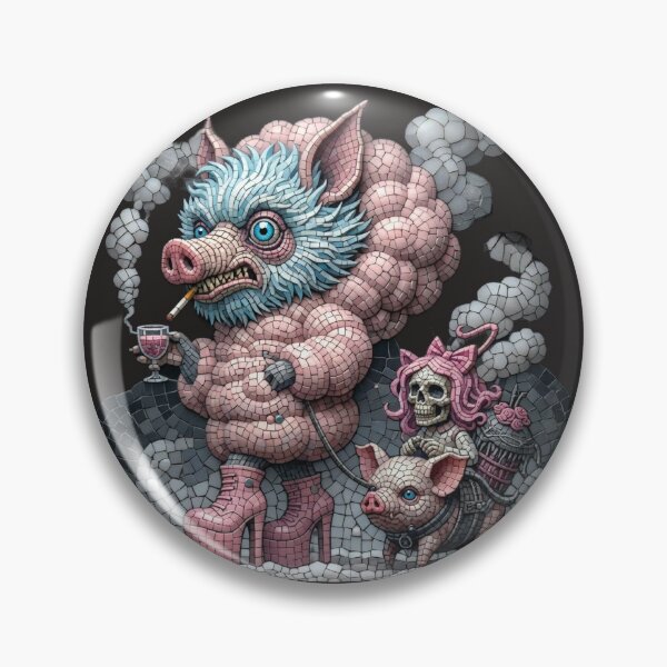 Item preview, Mosaic Boar Pig Creature High Heels Wine Skull Piglet Art designed and sold by LujziWorld.