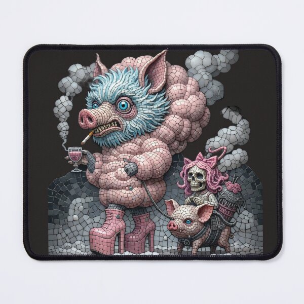 Item preview, Mosaic Boar Pig Creature High Heels Wine Skull Piglet Art designed and sold by LujziWorld.
