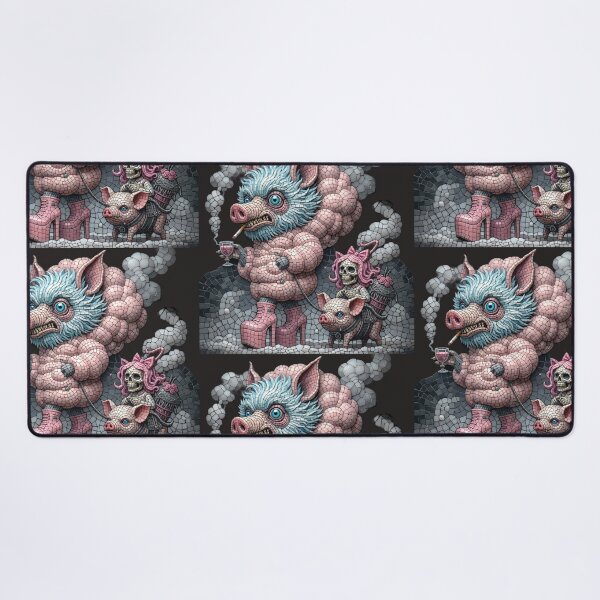 Item preview, Mosaic Boar Pig Creature High Heels Wine Skull Piglet Art designed and sold by LujziWorld.