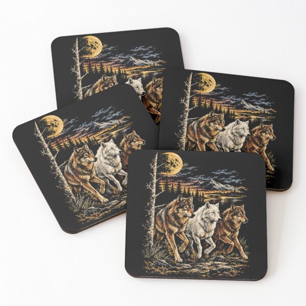 Item preview, Vintage Wolves Under Moonlit Mountain Wilderness Night designed and sold by Moizento.