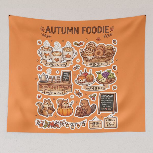 Item preview, Cozy Autumn Foodie Sticker Pack / Fall Aesthetic / Cute Animals Thanksgiving Best Selling Fall Decors Decorations Pillow Cases, Blankets , Socks Phone Case Mug designed and sold by TeenLake.