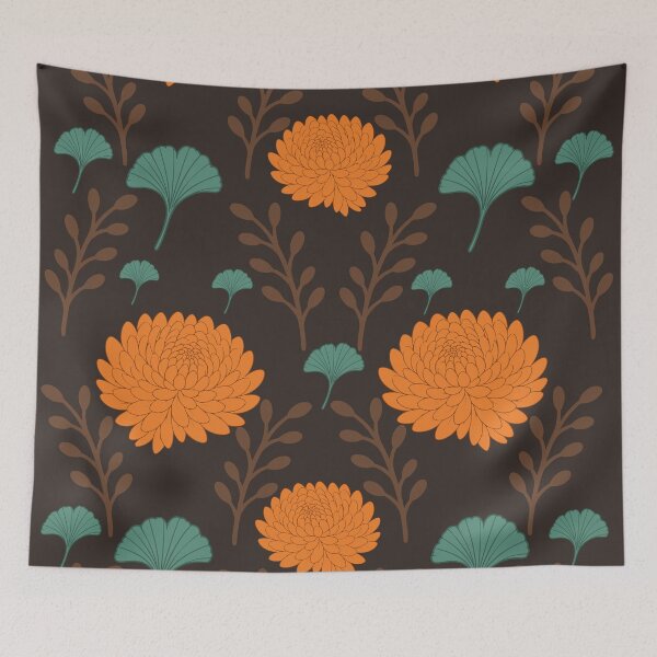 Item preview, Chrysanthemum and Ginkgo Art Nouveau Botanical Pattern designed and sold by BelievingCreates.