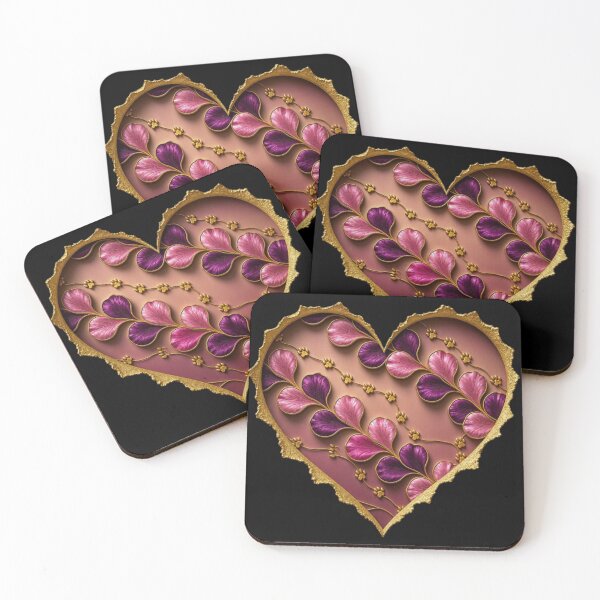 Item preview, Gold Paw Ivy & Heart Petals Diagonal Fuchsia Pattern designed and sold by Breezes-of-Ida.