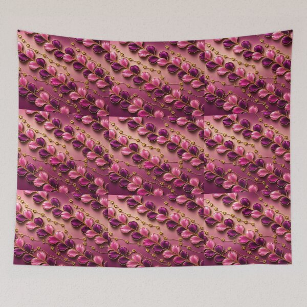 Item preview, Gold Paw Ivy & Heart Petals Diagonal Fuchsia Pattern designed and sold by Breezes-of-Ida.