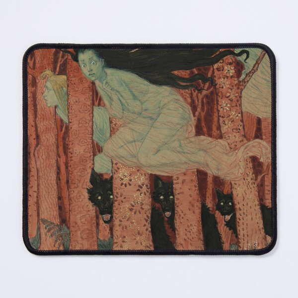 Item preview, Fairy Tale Wall Art, Three Women and Three Wolves, Eugène Grasset Art Nouveau Fantasy Print designed and sold by RickE.