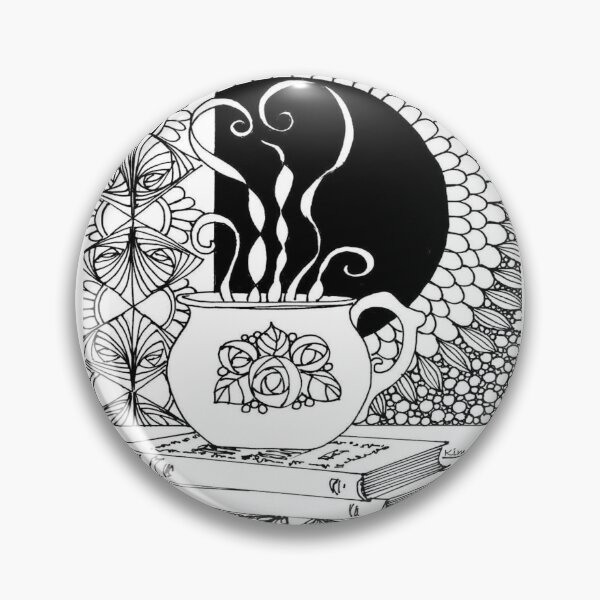 Item preview, Black and white of books and tea, Zentangle. designed and sold by aswoa.