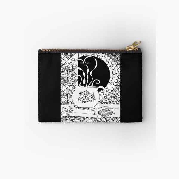 Item preview, Black and white of books and tea, Zentangle. designed and sold by aswoa.
