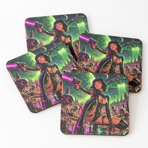 Item preview, Neon Alien Planet Sci Fi Space Warrior Cyberpunk Art designed and sold by IRON SIREN.