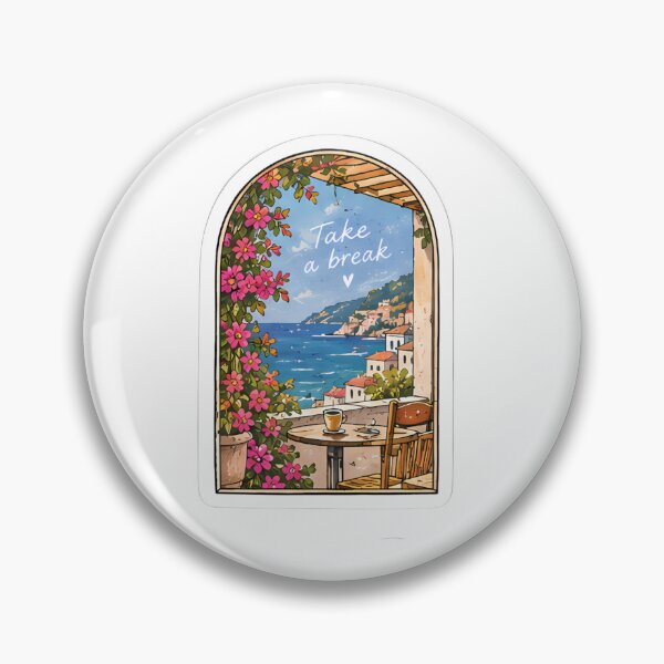 Item preview, Take a Break Sticker – Mediterranean Coastal View designed and sold by posteratorshop.