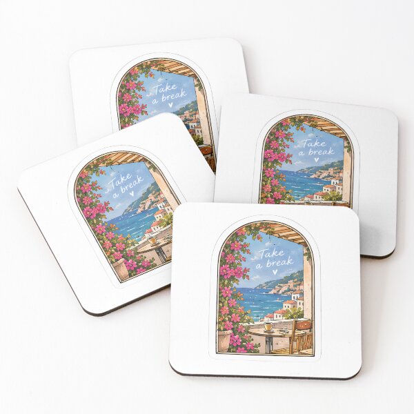 Item preview, Take a Break Sticker – Mediterranean Coastal View designed and sold by posteratorshop.