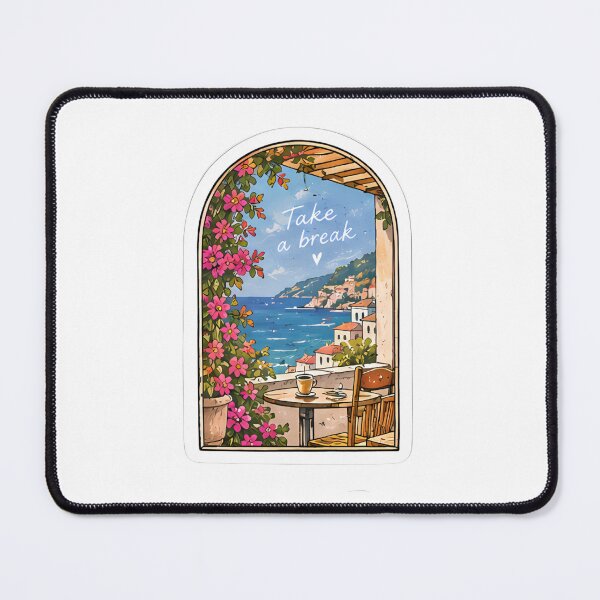 Item preview, Take a Break Sticker – Mediterranean Coastal View designed and sold by posteratorshop.