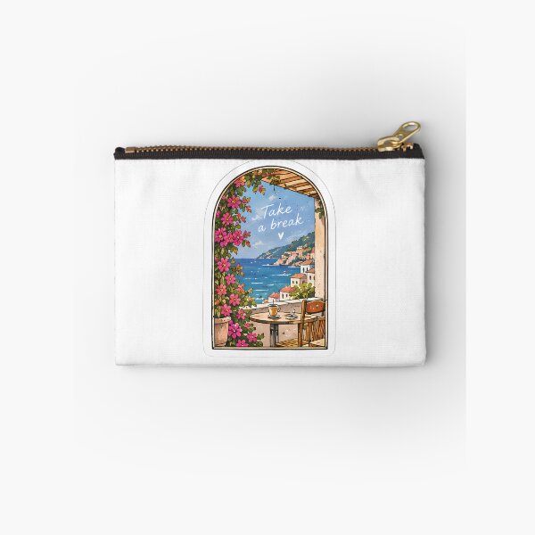 Item preview, Take a Break Sticker – Mediterranean Coastal View designed and sold by posteratorshop.