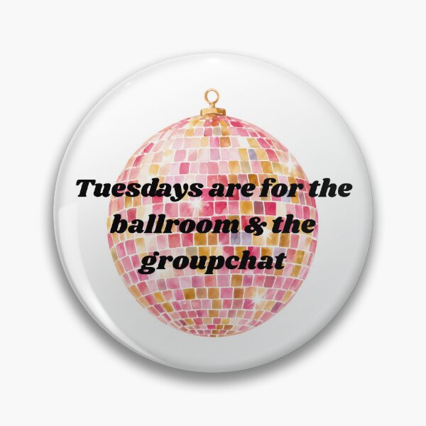 Item preview, Tuesdays Are for the Ballroom & the Group Chat Pink Mirrorball Dance Fan Design designed and sold by BuggysSunday.