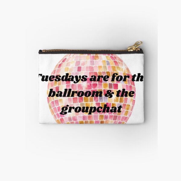 Item preview, Tuesdays Are for the Ballroom & the Group Chat Pink Mirrorball Dance Fan Design designed and sold by BuggysSunday.