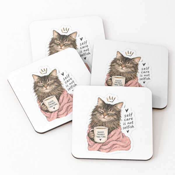 Item preview, Self Care Is Not Selfish Sticker – Cozy Cat designed and sold by posteratorshop.