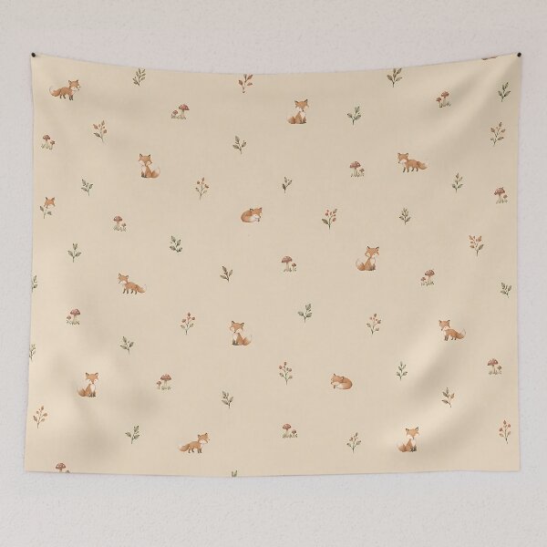 Item preview, Cottagecore Fox Watercolour Pattern Mushrooms Beige designed and sold by Jozefin's Studio.