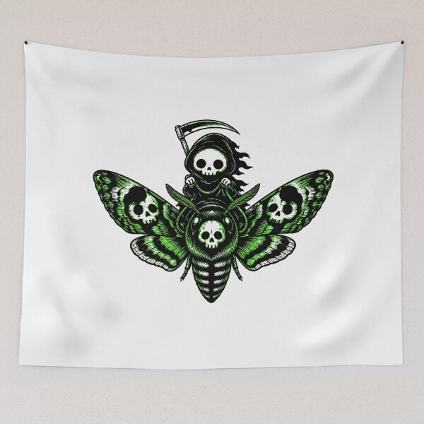 Item preview, Chibi Reaper Riding Skull Moth Goth Spooky Skeleton designed and sold by chattsuede.