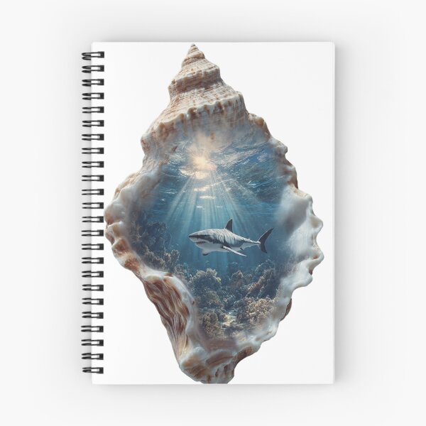 Item preview, Great White Shark and Coral Reef Miniature World Inside Seashell Fantasy Art designed and sold by LC&LCPlatform.