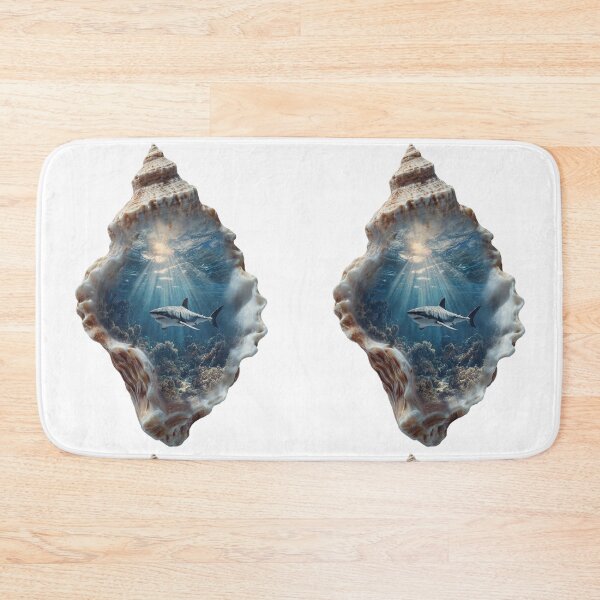 Item preview, Great White Shark and Coral Reef Miniature World Inside Seashell Fantasy Art designed and sold by LC&LCPlatform.
