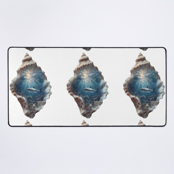 Item preview, Great White Shark and Coral Reef Miniature World Inside Seashell Fantasy Art designed and sold by LC&LCPlatform.