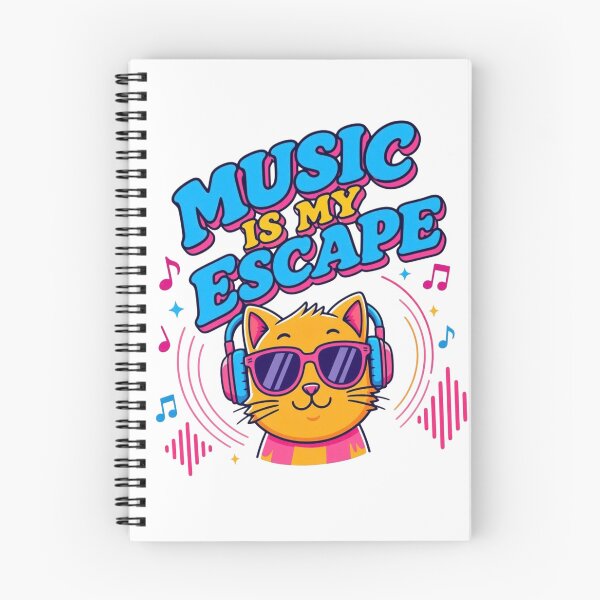Item preview, Music Is My Escape Cute Cartoon Cat designed and sold by Nela-&-Lena.