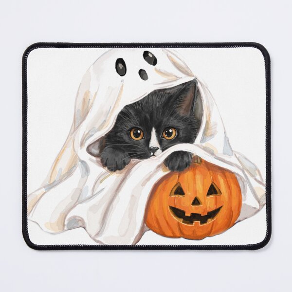 Item preview, Peekaboo Ghost Kitten with a Halloween Pumpkin designed and sold by BotanicalInkArt.