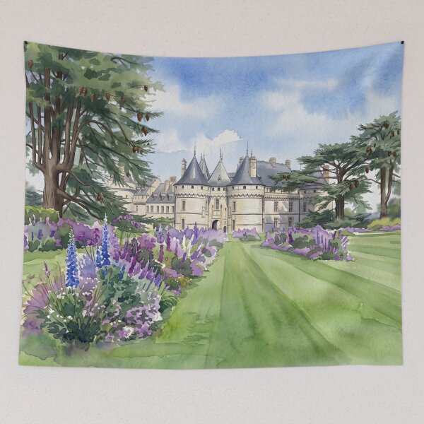 Item preview, Château de Chaumont-sur-Loire — French Castle & Lavender Garden digital Watercolor designed and sold by M.ALK.Watercolor.