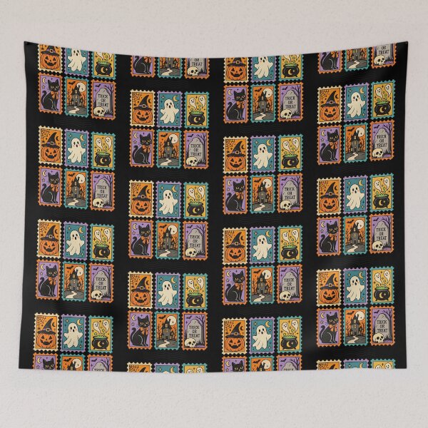Item preview, Vintage Halloween Postage Stamps – Cute Spooky Ghosts Black Cat Pumpkin Haunted House designed and sold by getpressedshirt.