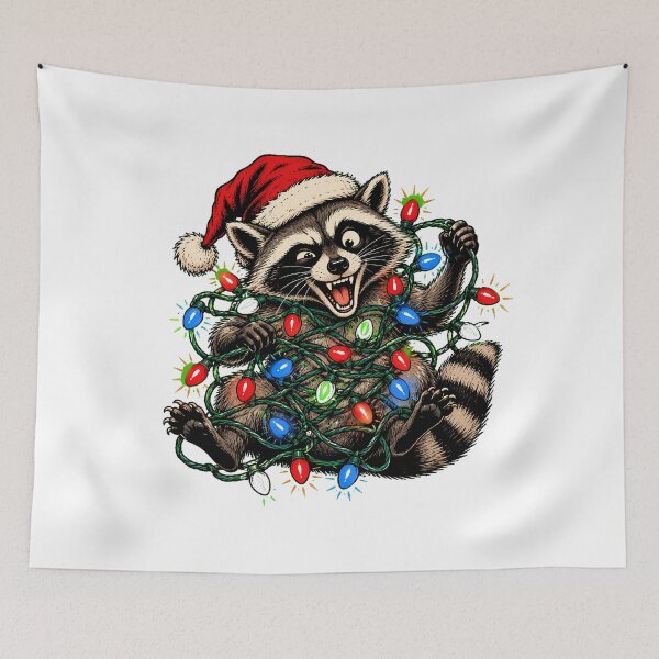 Item preview, Raccoon Tangled In Christmas Lights Trash Panda designed and sold by chattsuede.
