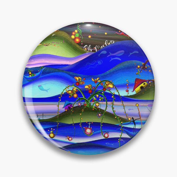 Item preview, Whimsical island stormy sea art pirate treasure badge designed and sold by Ofir mor.