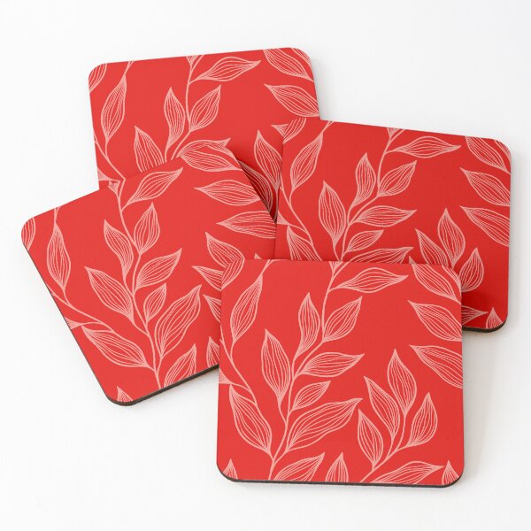 Item preview, Delicate Line Art Botanical Leaf Pattern - Light on Bright Red designed and sold by Frohyou.