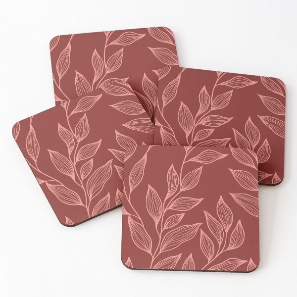 Item preview, Delicate Line Art Botanical Leaf Pattern - Light on Dark Red designed and sold by Frohyou.